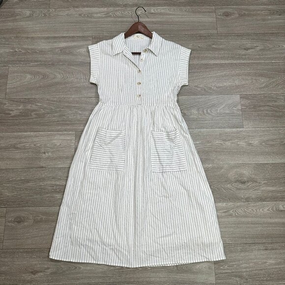 Roolee Dresses & Skirts - Roolee Large Taupe Gauze Cotton Short Sleeve Tie Waist Belted Midi Dress Pockets